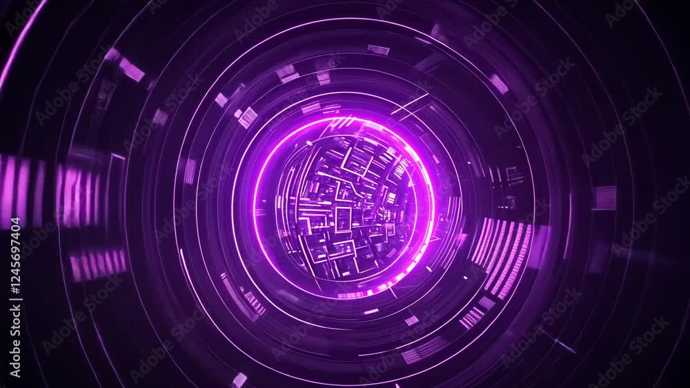 Poster futuristic neon tunnel journey with pulsating light patterns and dynamic movement