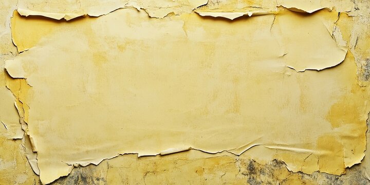 Textured background of faded yellow wallpaper with peeling edges showcasing a weathered and vintage aesthetic ideal for design projects.