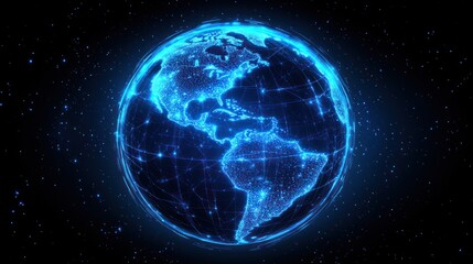 Glowing digital Earth with network connections.