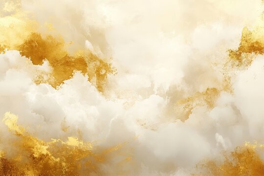 Luxurious Golden Cloud Abstract Background: Elegant White and Gold Swirls, Celestial Design, Dreamlike Atmosphere, Perfect for Branding, Websites, Invitations, Posters, and More. Adds a touch of      