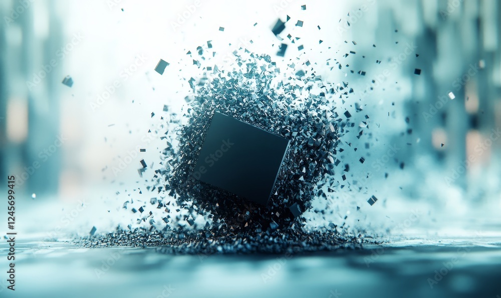 Poster abstract 3d render of a cube with shifting, liquid-like edges., generative ai
