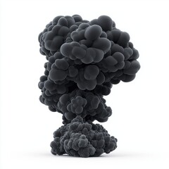 black smoke cloud rising from a burning area isolated on white