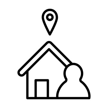 An icon of the current residence. There are pin and person around the residence.