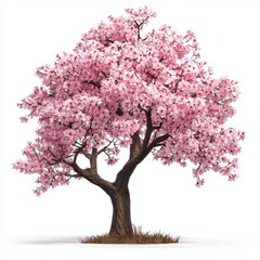 Obraz premium blooming cherry blossom tree with pink flowers, isolated on white