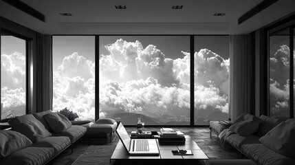 Modern Apartment with Panoramic Cloud View: Luxurious Interior Design and Breathtaking Cityscape