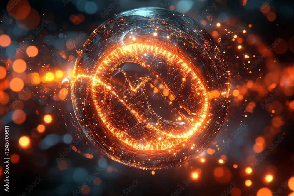Poster abstract 3d rendering of a glowing vortex of geometric shapes., generative ai