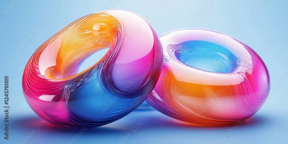 Poster abstract 3d rendering of twisting torus shapes with vibrant gradients., generative ai