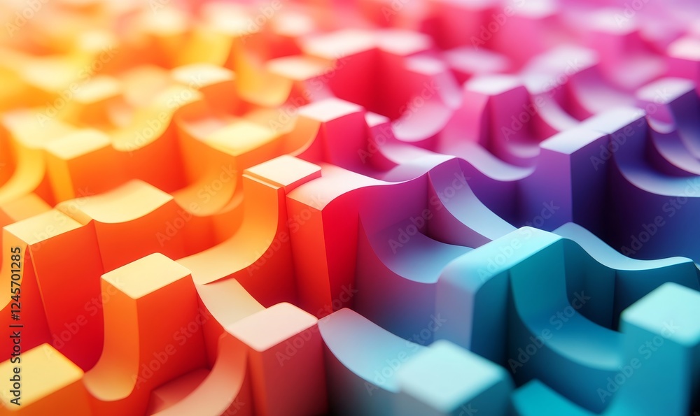 Poster abstract 3d render of colorful cubes forming a wave. modern geometric background., generative ai