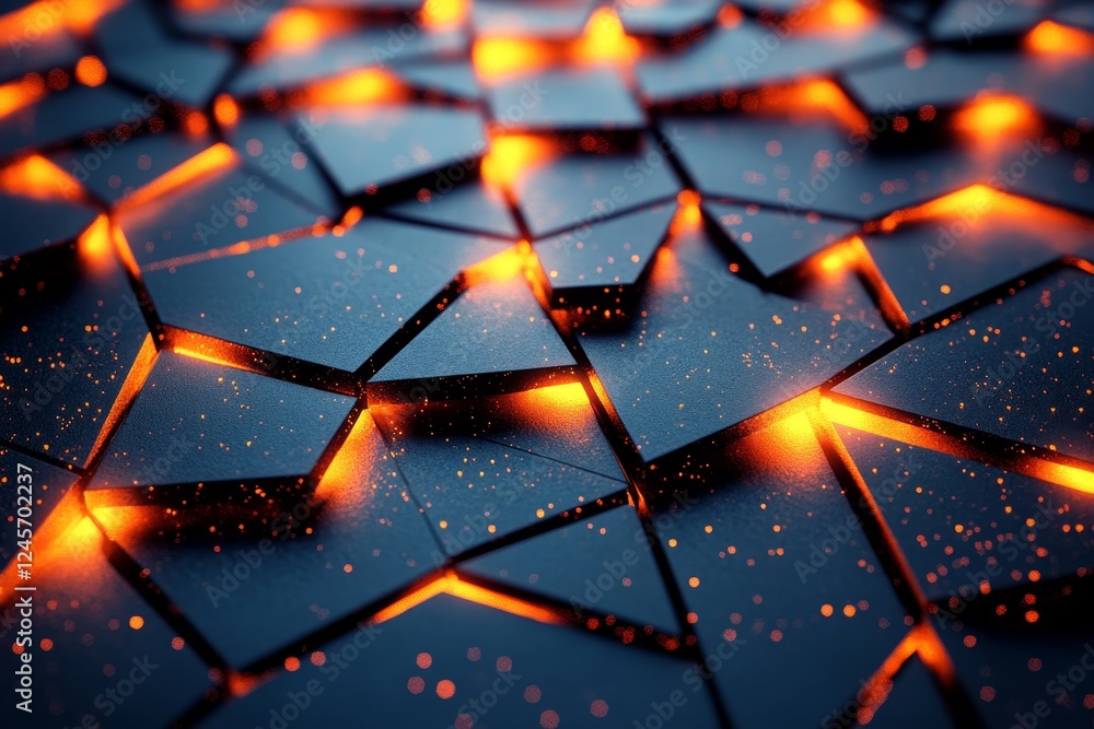Poster abstract 3d rendering of glowing hexagons forming a beehive structure., generative ai
