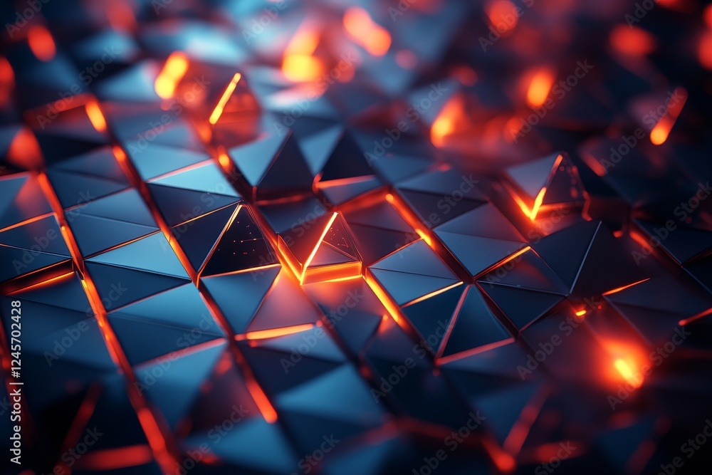 Poster abstract 3d rendering of glowing hexagons forming a beehive structure., generative ai