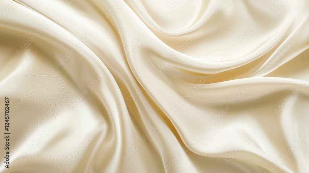 Poster Soft cream fabric flows elegantly in gentle waves, capturing light and texture seamlessly. Ideal for fashion designers, interior decorators, and textile lovers seeking inspiration