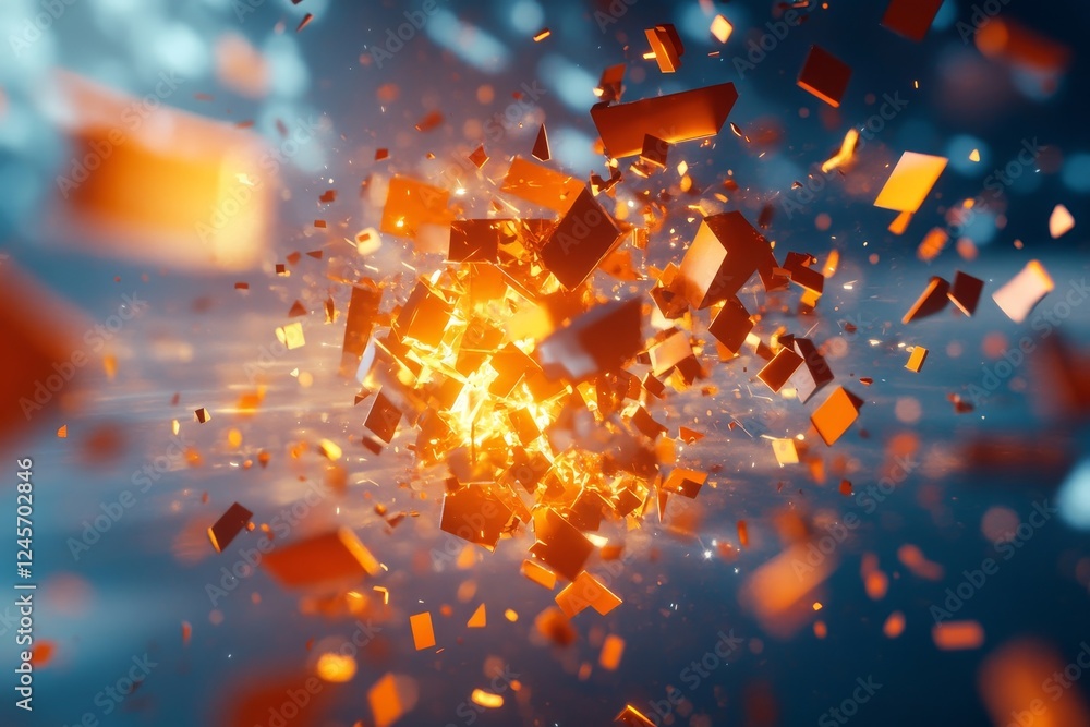 Poster abstract 3d illustration of shattered polygons flying apart dynamically., generative ai