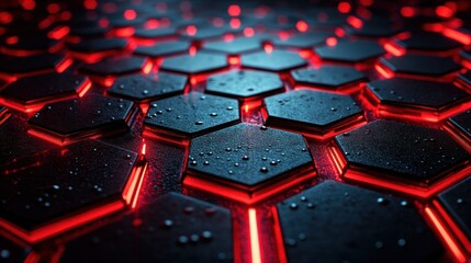 Fototapeta premium Glossy Red and Black Hexagonal Geometric Pattern Art Deco Style Background