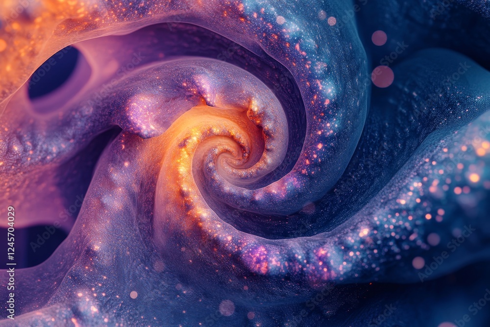 Poster abstract 3d composition of spiraling particles in a vibrant color scheme., generative ai