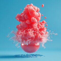 Red liquid splashing into blue surface with cartoon-style bubblegum explosion effect and vibrant colors