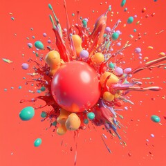 Cartoon style red balloon with colorful sprinkles and zen papaya on a white background