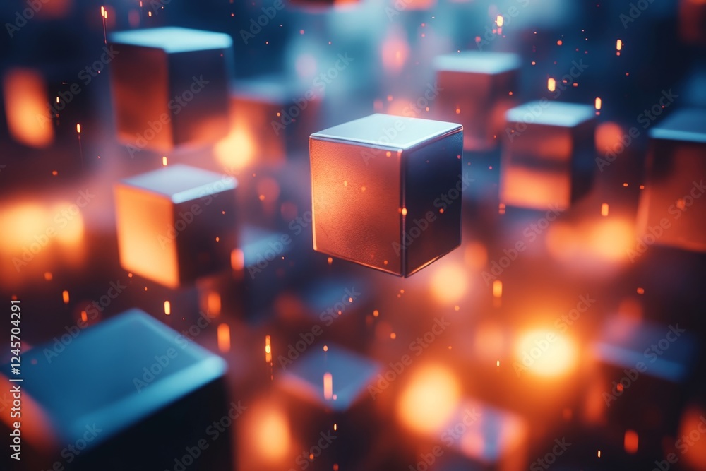 Fototapete abstract 3d rendering of sharp-edged pyramids in a chaotic floating arrangement., generative ai