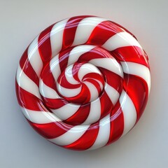 Cartoon-style red and white striped lollipop with swirled design on a plain background