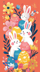 Obraz premium Colorful Easter banner with bunnies for festive season