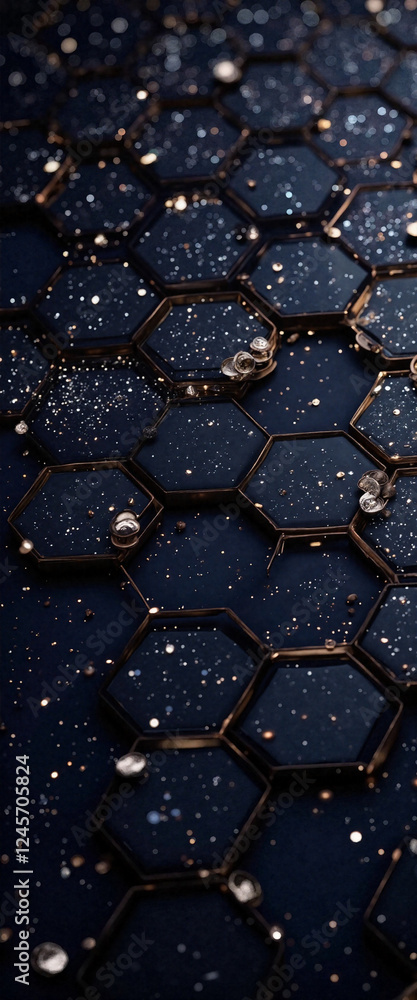 Poster elegant digital hexagonal grid pattern with silver accents, modern design