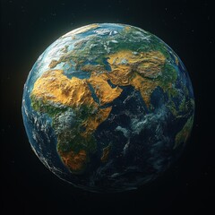 Detailed 3D Render of Earth Showing Africa Europe and Asia with Vibrant Oceans and Warm Sunlight
