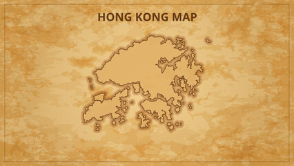 A Vintage Map Depicting the Borders of the Hong Kong. Hong Kong map with federal states in A vintage map based background, Political Hong Kong Map