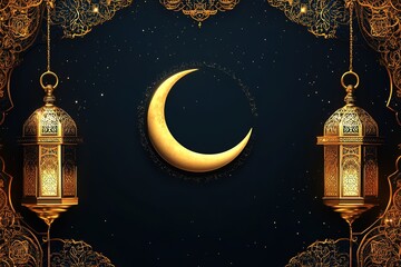 Luxurious Ramadan Kareem Banner: Ornate Lantern, Elegant Islamic Design, Festive Celebration, Golden Hues, Intricate Details, Holy Month, Arabic Calligraphy Style, Muslim Holiday Greeting, Spiritual  