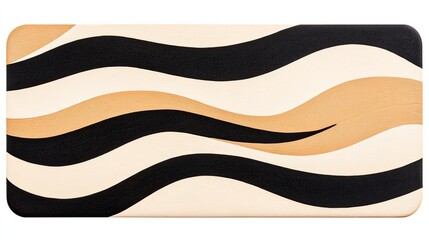 Abstract wooden board with flowing wave patterns in black, beige, and cream colors, ideal for decor