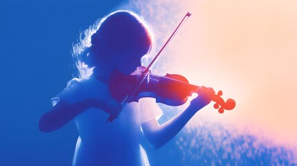 Girl playing violin with gradient grain filter effect