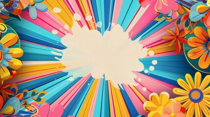 Fototapeta premium Colorful Floral Burst Background with Bright Rays and Blossoms