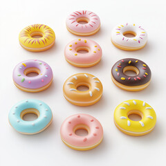 Fototapeta premium aliment, beignet, dessert, gâteau, bonbon, isolé, beignet, chocolat, blanc, casse-croûte, beignet, pâtisserie, délicieux, petit déjeuner, rose, glace, sucre, boulangerie, délicieux, frais, gros plan, 