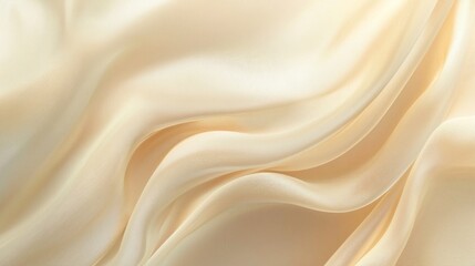 Fototapeta premium A luxurious ivory silk fabric flows gently, showcasing its smooth texture and soft sheen. This elegant backdrop enhances the beauty of fashion creations and artistic endeavors