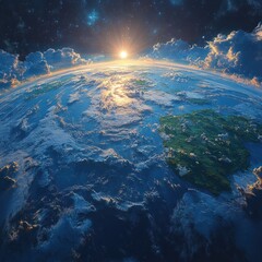 Earth from Space High-Resolution Image Vibrant Blue Ocean Lush Green Continents Dramatic Clouds South America
