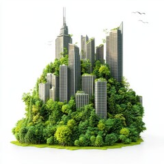 Fototapeta premium city skyline covered in greenery and trees isolated on white