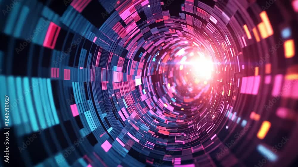 Aufkleber futuristic neon tunnel with dynamic light patterns and glowing geometric shapes