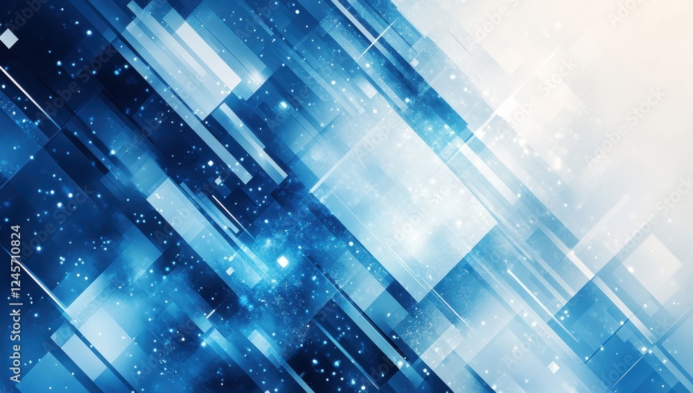 Poster abstract blue digital background with overlapping geometric shapes and soft glowing elements for mod