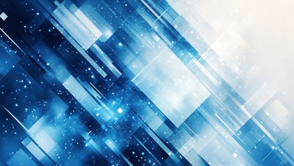 Abstract blue digital background with overlapping geometric shapes and soft glowing elements for modern design and technology projects