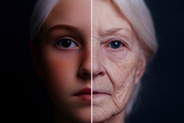 A Split Face Showing Youth And Old Age