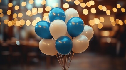 Blue white balloons festive event bokeh