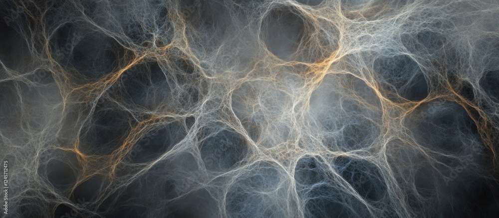Poster dynamic abstract background featuring intricate textures in shades of gray with golden highlights, e