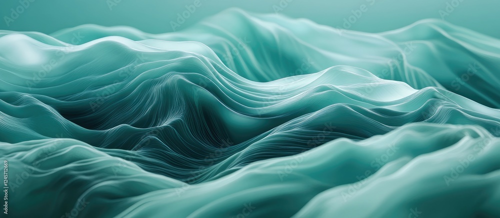 Poster abstract green waves background with fluid gradient and softly flowing curves in various shades of g