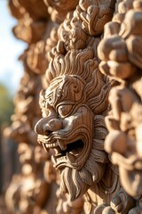 Intricate Wooden Carving Of Mythical Creatures