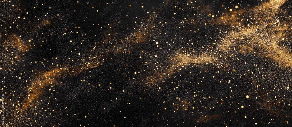 Poster captivating display of sparkling gold glitter particles on a black background creating mesmerizing s
