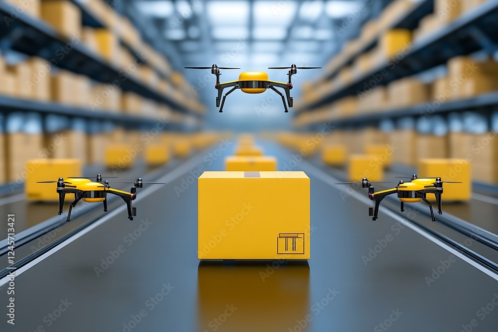 Aufkleber automated drone delivery system in a warehouse setting