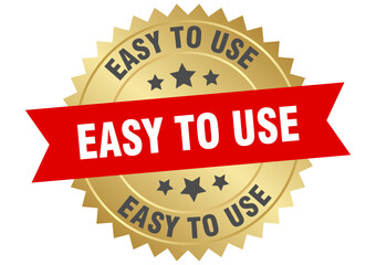 easy to use. easy to use round red and gold label isolated on transparent background