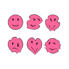 Pink melting smiley face emoji set, distorted smiley emoji collection