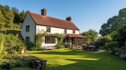Obraz premium Picturesque Country House with Lush Garden