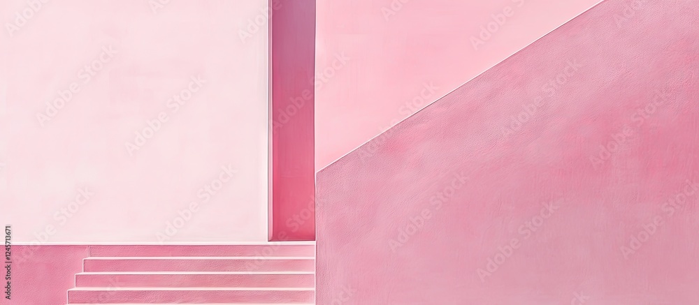 Poster abstract 2d design with a soft pink background featuring geometric shapes and subtle gradients empha