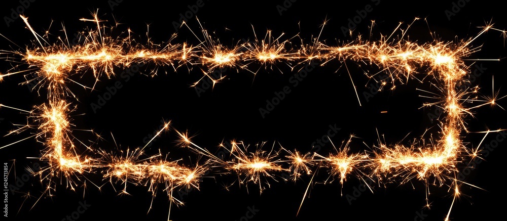 Poster festive black background with a shimmering gold sparkler border creating ample central space for tex