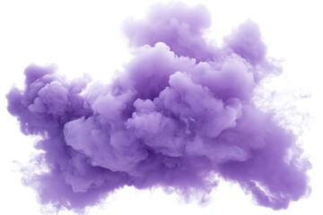 Fototapeta premium Ethereal Purple Smoke Cloud Clipart: A vibrant, mystical purple smoke puff isolated on a pristine white background, perfect for design projects needing a touch of magic, fantasy, or mystery. Ideal for